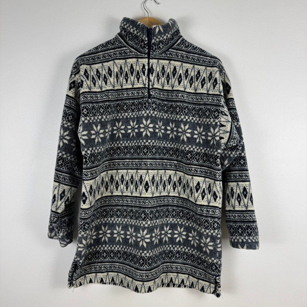 Bass Men's Fleece Quarter Zip Pullover Sweater Nordic Snowflake‎ Print Size S